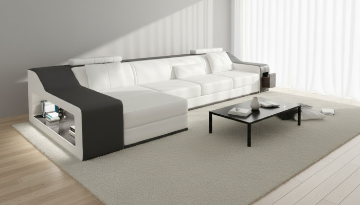 Ledersofa mit USB Wohnlandschaft Ecksofa Eck Garnitur Design Modern Sofa B2017B
