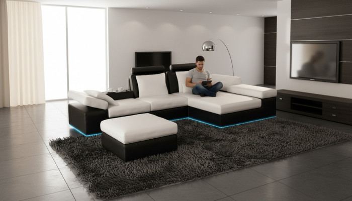 Ledersofa Sofa mit USB Wohnlandschaft Ecksofa Garnitur Design Modern Sofa K5014C