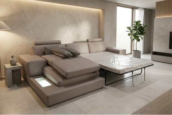 Leder Couch Wohnlandschaft Garnitur Design Modern Sofa mit USB, Schlaf Couchen