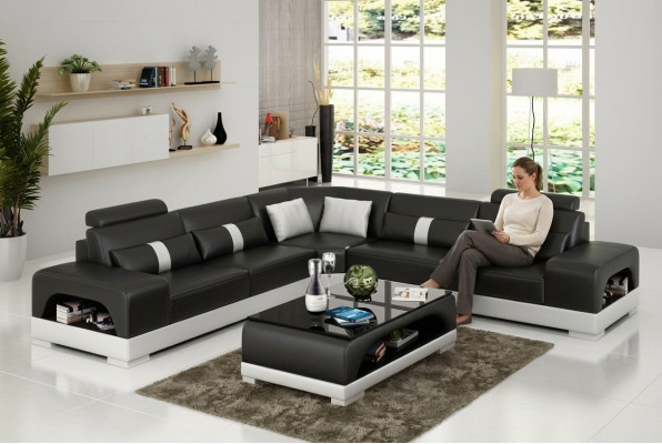 Designer Wohnlandschaft Ecksofa Sofa USB Big L Form XXL Sitz Garnitur Sandberg