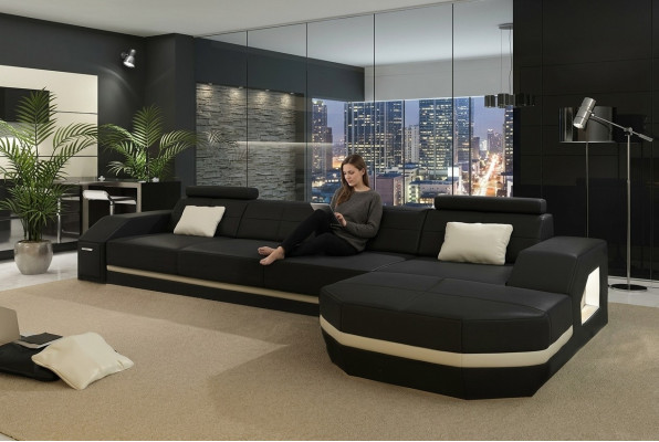 Ledersofa mit USB Wohnlandschaft Ecksofa Eck Garnitur Design Modern Sofa C4011C