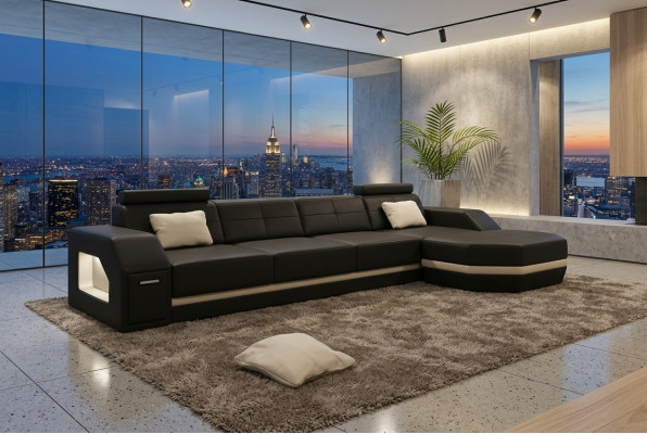 Ledersofa mit USB Wohnlandschaft Ecksofa Eck Garnitur Design Modern Sofa C4011C