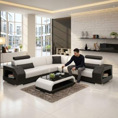 Ledersofa mit USB Wohnlandschaft Ecksofa Eck Garnitur Design Moderne Sofa G8001B