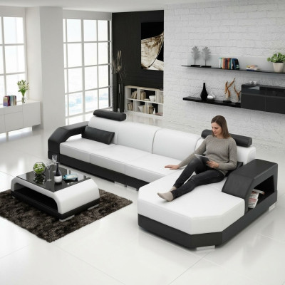 Ledersofa + USB Wohnlandschaft Ecksofa Eck Garnitur Design Couch Sofa Neu G8001C