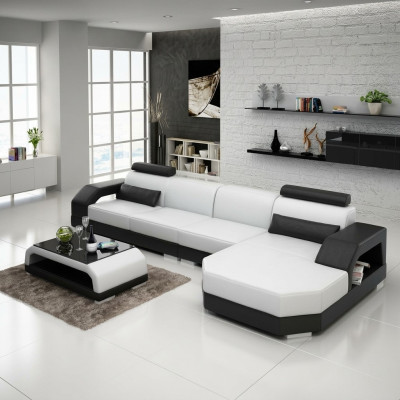 Ledersofa + USB Wohnlandschaft Ecksofa Eck Garnitur Design Couch Sofa Neu G8001C