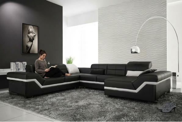 Ledersofa Couch Wohnlandschaft Ecksofa Eck Garnitur Design Modern Sofa mit USB