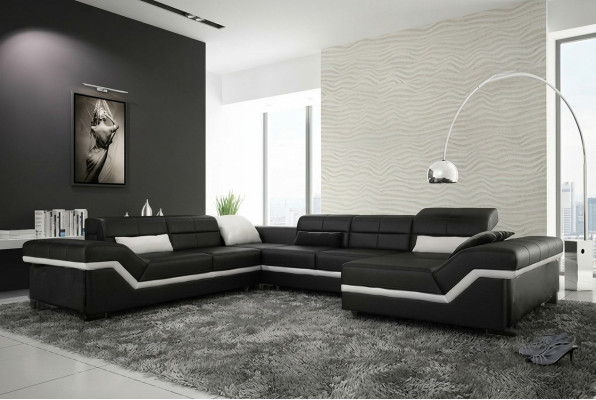 Ledersofa Couch Wohnlandschaft Ecksofa Eck Garnitur Design Modern Sofa mit USB