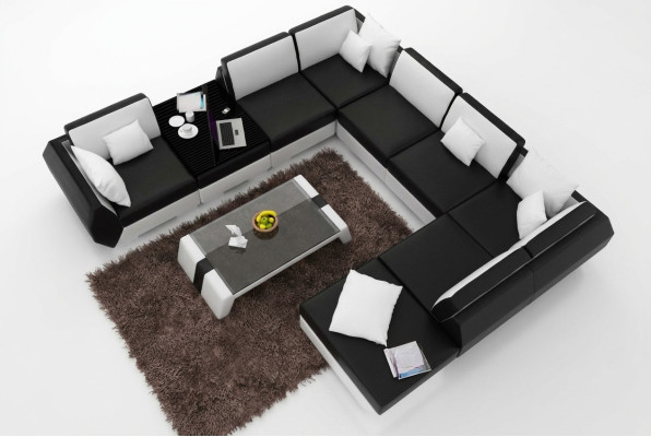 XXL Wohnlandschaft Ledersofa Design Polster Garnitur Couch Ecksofa Big Sofa +USB