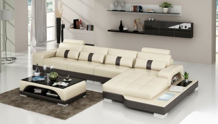 Ledersofa Couch Wohnlandschaft Ecksofa Eck Garnitur Design Modern Sofa mit USB Neu EU