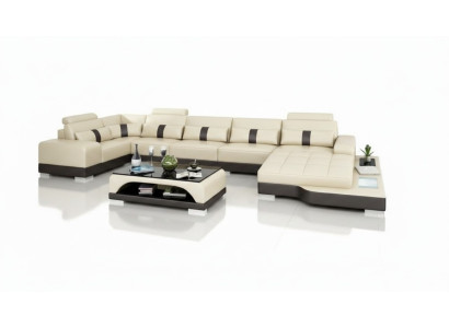 Ledersofa Couch Wohnlandschaft Ecksofa Eck Garnitur Design Modern Sofa mit USB Neu EU