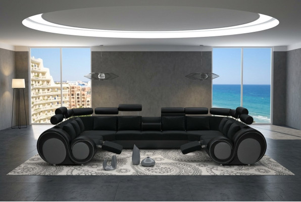 Design Ecksofa Sofa mit USB Polster Sitz Eck Garnitur Sofas Leder Textil LForm