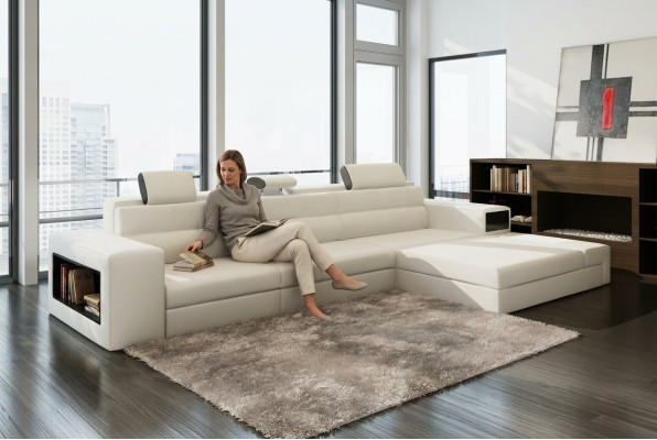 Designsofa Sofa mit USB Polster Ecksofa Garnitur Wohnlandschaft Ledersofa Couch