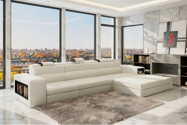Designsofa Sofa mit USB Polster Ecksofa Garnitur Wohnlandschaft Ledersofa Couch