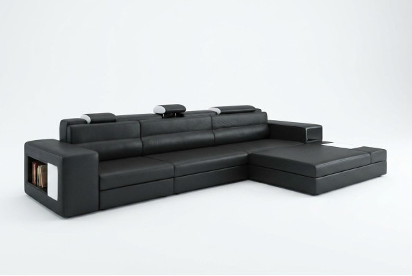 Designsofa Sofa Couch USB Polster Ecksofa Garnitur Wohnlandschaft Ledersofa LED