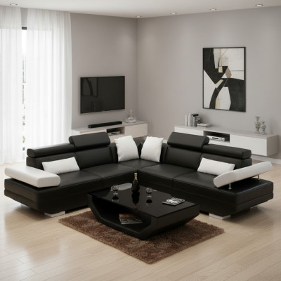 Wohnlandschaft Polster Ecke Eck Sofa mit USB Garnitur Landschaft Leder AlfredB