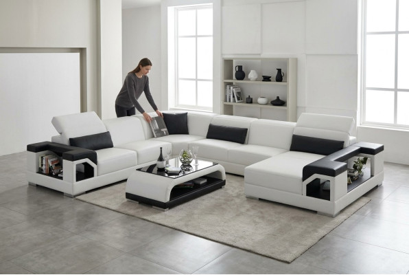 Wohnlandschaft Polster Ecke Eck Sofa mit USB Garnitur Landschaft Leder