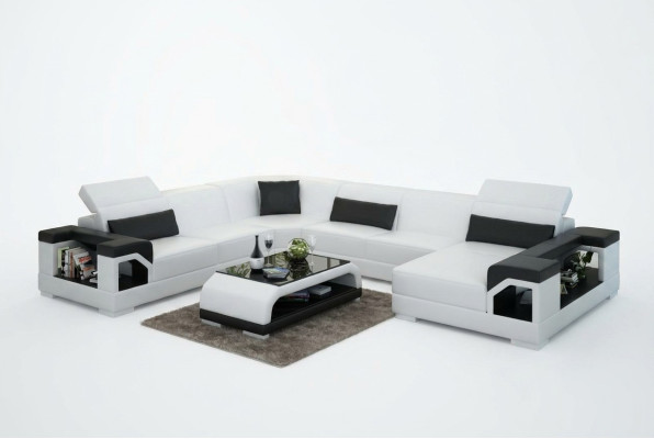 Wohnlandschaft Polster Ecke Eck Sofa mit USB Garnitur Landschaft Leder