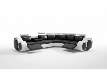 Ledersofa Eck Leder Sofa USB Wohnlandschaft Polster Garnitur Schwarz Weiß Neu