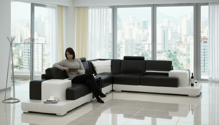 Ledersofa Ecksofa Sofa mit USB Design Sitz Polster Garnitur Wohnlandschaft 2725C