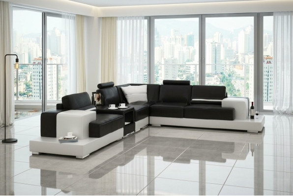 Ledersofa Ecksofa Sofa mit USB Design Sitz Polster Garnitur Wohnlandschaft 2725C