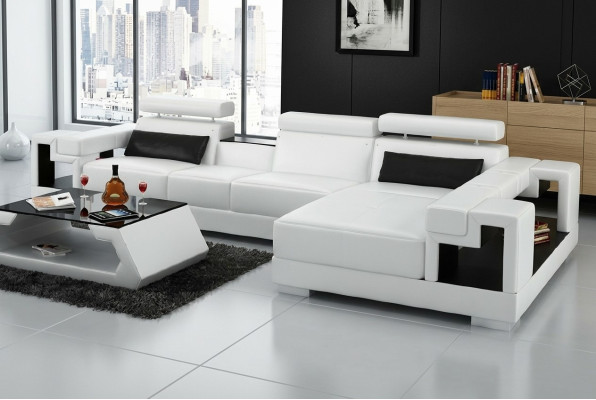 Wohnlandschaft Ecksofa Ledersofa Sofa + USB Polster Sitz Eck Garnitur Neu 2710B