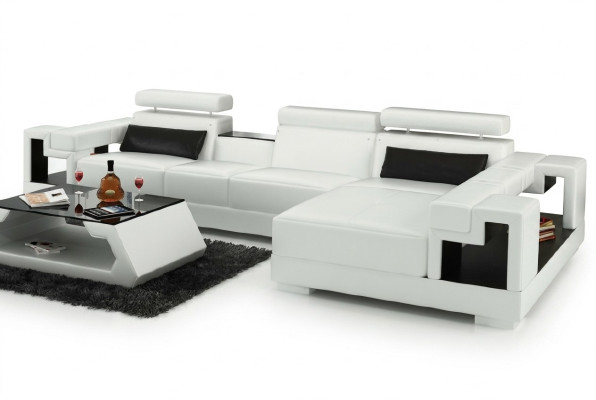 Wohnlandschaft Ecksofa Ledersofa Sofa + USB Polster Sitz Eck Garnitur Neu 2710B