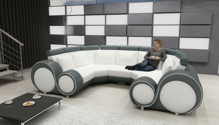 XXL Wohnlandschaft Ledersofa mit USB Design Polster Garnitur Couch Ecksofa Big