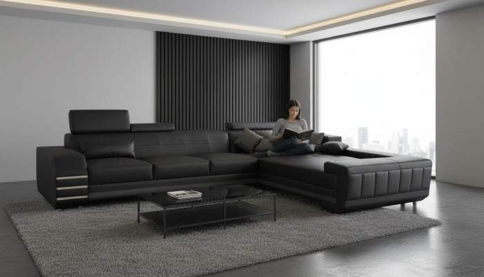 Eck Leder Sofa + USB Polster Sitz Garnitur Wohnlandschaft Design XXL L Form Ecke