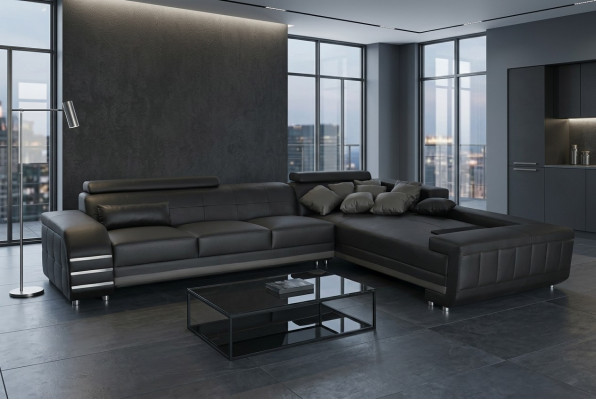 Eck Leder Sofa + USB Polster Sitz Garnitur Wohnlandschaft Design XXL L Form Ecke