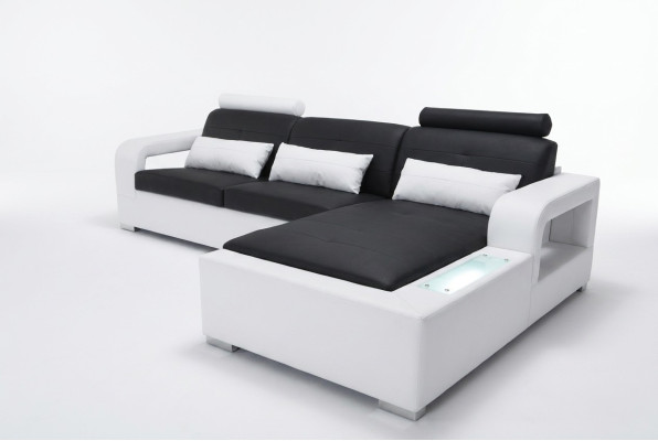 Ledersofa mit USB Wohnlandschaft Eck Garnitur Design Modern Sofa L-Form L6008