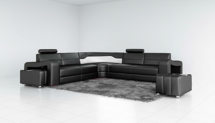 Ledersofa mit USB Ecksofa Eckcouch Designer Wohnlandschaft L Form Sofa PISA
