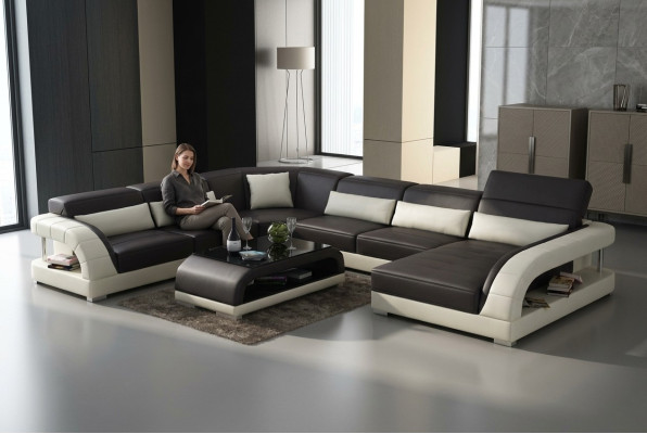 Wohnlandschaft Polster Ecke Eck Sofa + USB Garnitur Landschaft Leder Sitz