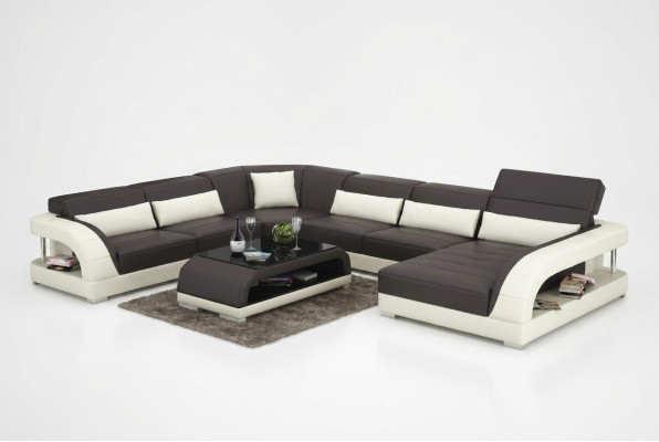 Wohnlandschaft Polster Ecke Eck Sofa + USB Garnitur Landschaft Leder Sitz