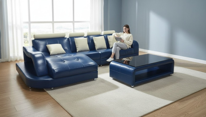 Ledersofa mit USB Wohnlandschaft Eck Garnitur Design Modern Sofa L-Form L6015