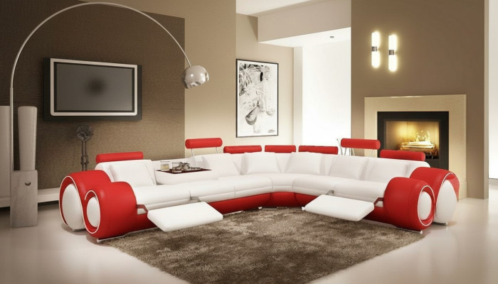 Ledersofa mit USB,Wohnlandschaft Ecksofa Eck Garnitur Design Modern Sofa A1163