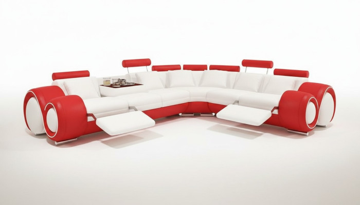 Ledersofa mit USB,Wohnlandschaft Ecksofa Eck Garnitur Design Modern Sofa A1163