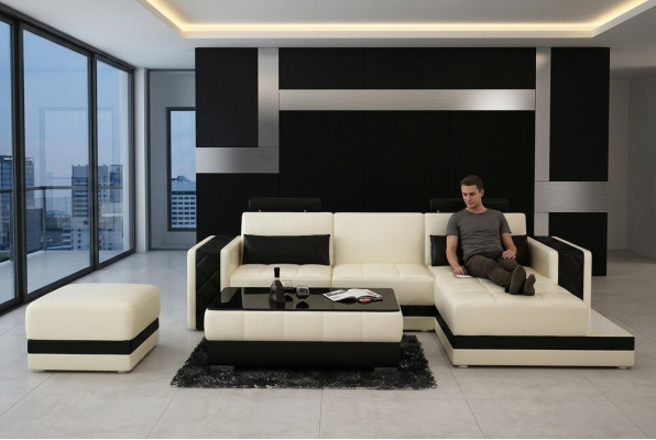 Ledersofa mit USB Wohnlandschaft Ecksofa Eck Garnitur Design Moderne Sofa L6010D