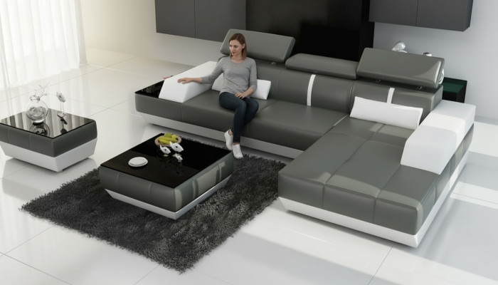 Ledersofa Sofa mit USB,Wohnlandschaft Ecksofa Garnitur Design Modern Sofa K5015C