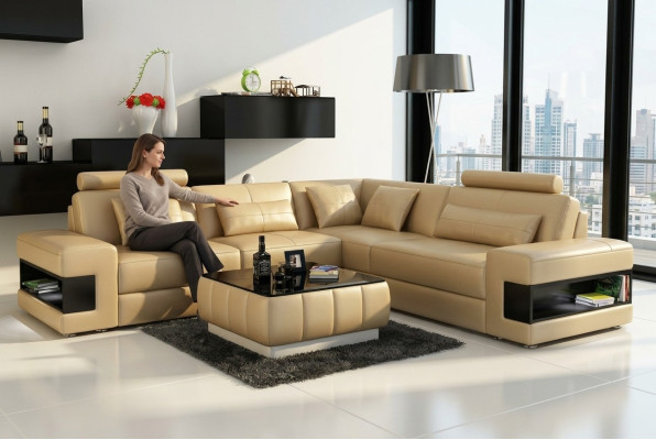 Ledersofa mit USB Wohnlandschaft Ecksofa Eck Garnitur Design Modern Sofa L6014B