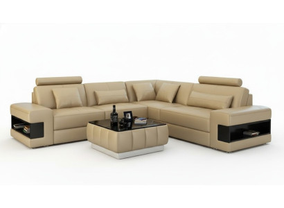Ledersofa mit USB Wohnlandschaft Ecksofa Eck Garnitur Design Modern Sofa L6014B