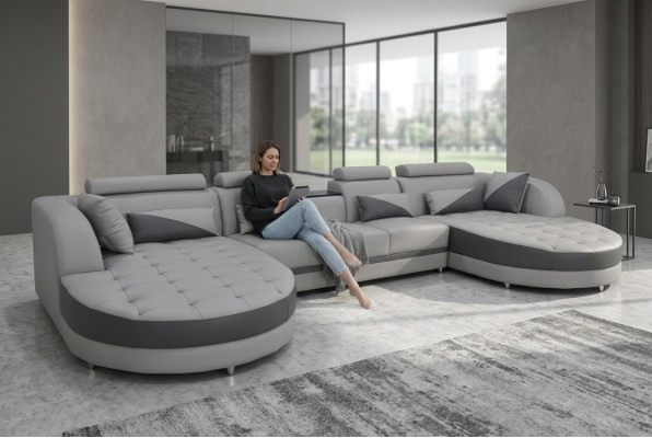 Wohnlandschaft Bettfunktion Graue Ecksofa U-Form Couch Design Polster USB Neu