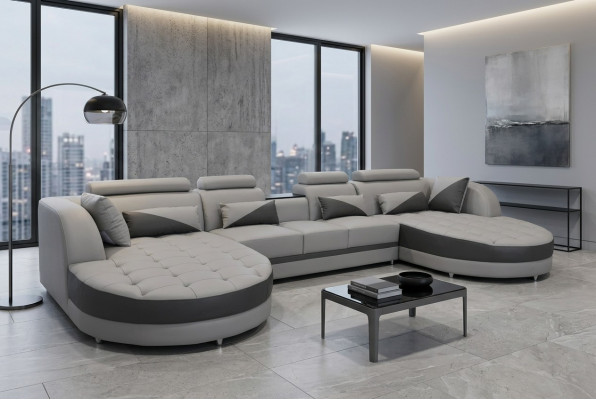 Wohnlandschaft Bettfunktion Graue Ecksofa U-Form Couch Design Polster USB Neu