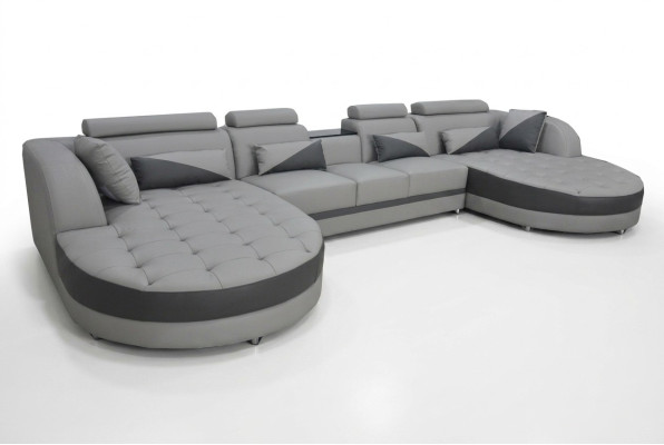 Wohnlandschaft Bettfunktion Graue Ecksofa U-Form Couch Design Polster USB Neu