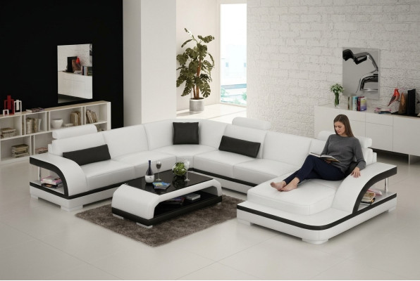 Ledersofa Couch Wohnlandschaft Ecksofa Eck Garnitur Design Modern Sofa mit USB
