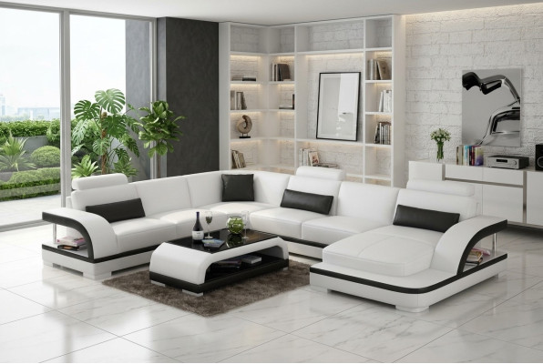Ledersofa Couch Wohnlandschaft Ecksofa Eck Garnitur Design Modern Sofa mit USB