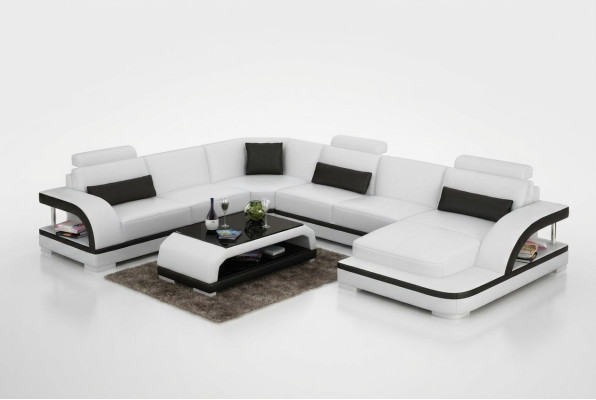 Ledersofa Couch Wohnlandschaft Ecksofa Eck Garnitur Design Modern Sofa mit USB