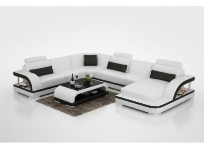 Ledersofa Couch Wohnlandschaft Ecksofa Eck Garnitur Design Modern Sofa mit USB