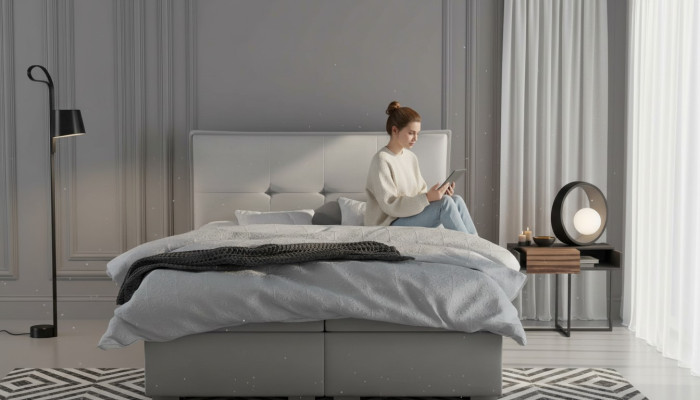 Boxspring Bett Hotel Doppel Textil Grau Luxus Betten Polster Bettkasten Funktion