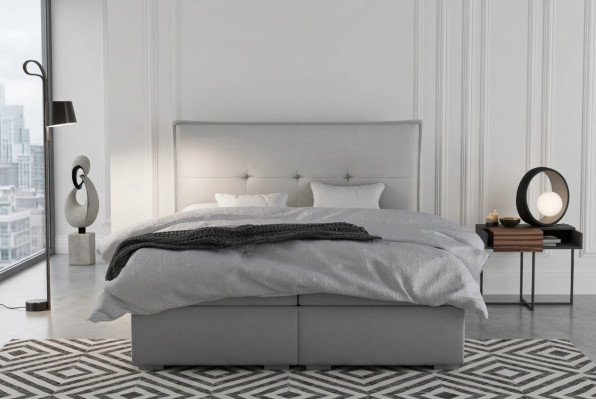 Boxspring Bett Hotel Doppel Textil Grau Luxus Betten Polster Bettkasten Funktion