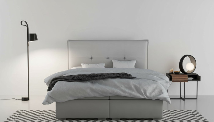 Boxspring Bett Hotel Doppel Textil Grau Luxus Betten Polster Bettkasten Funktion